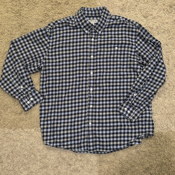 Orvis Button Up Shirt Mens 2XL Extra Large Flannel Blue Plaid Classic Collection - Picture 4 of 11